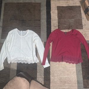Two Medium Juniors Long Sleeve Tees